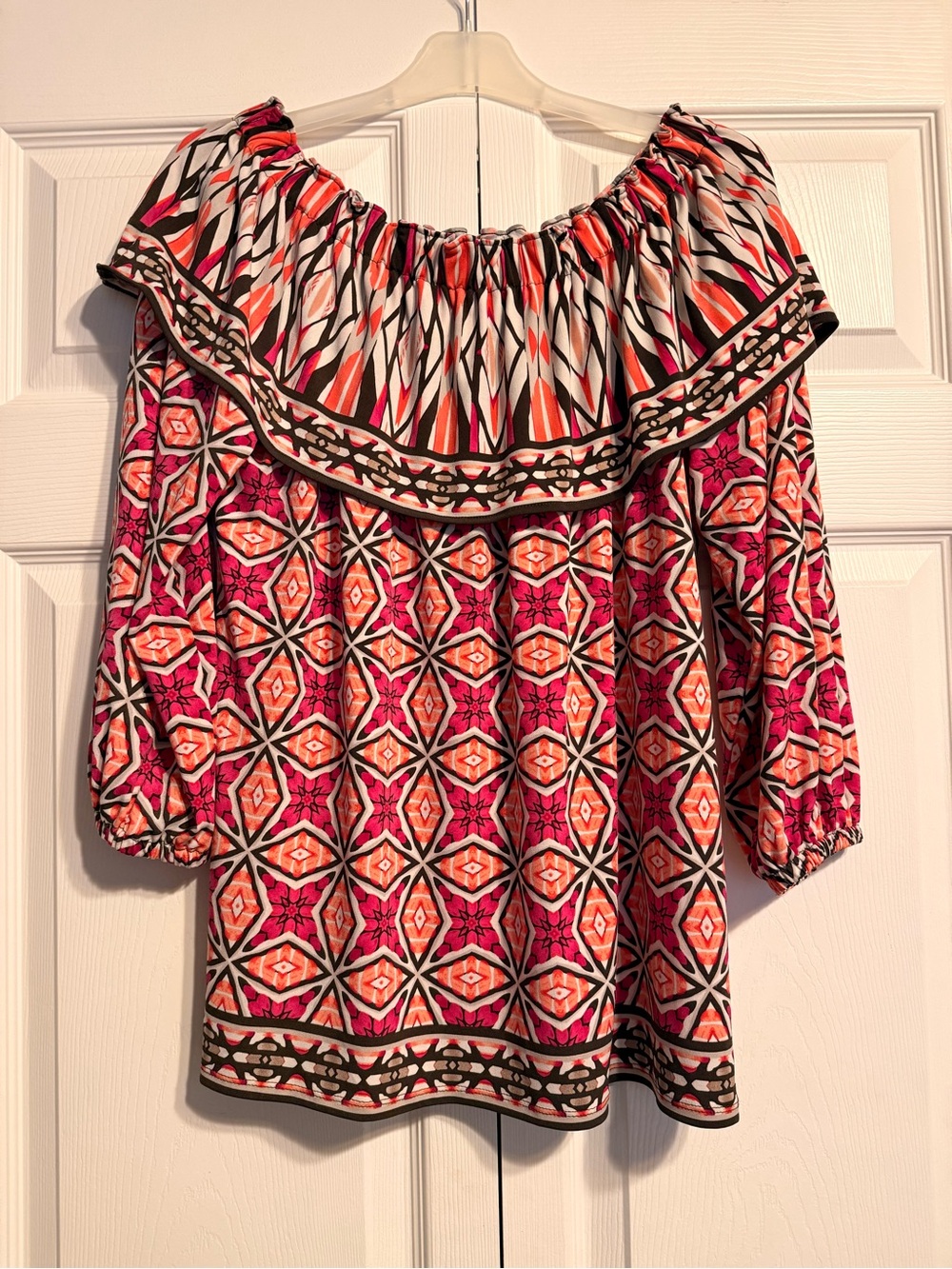 Chicos Off-Shoulder Pink & Orange Printed Womens Top
